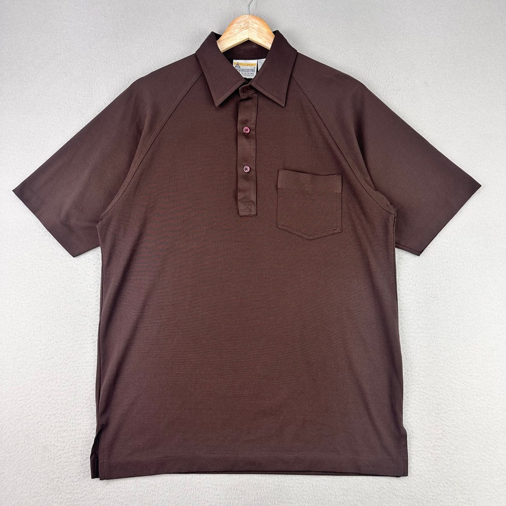 Vintage‎ London Fog Polo Shirt Mens Medium Brown Cotton Blend Knit Retro Preppy